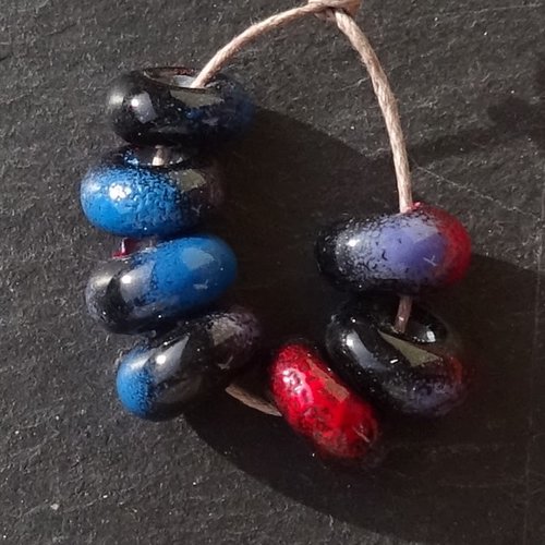 Set de 7 petites perles lampwork, verre filé, murano, perl.5840