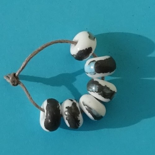 Set de 6 petites perles lampwork, verre filé, murano, perl.5874