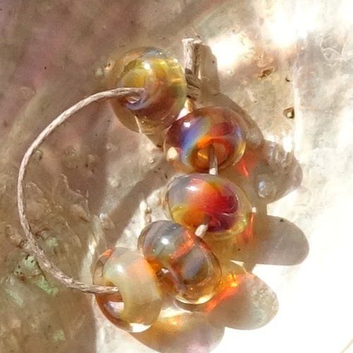 Lot de 5 perles intercalaires au chalumeau, lampwork, verre filé, murano perl.5904