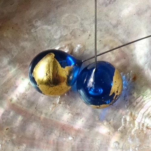 Duo de headpins en verre filé, lampwork,perl.5999