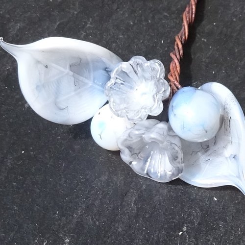 Lot de 6 headpins en verre filé, lampwork, verre de murano, perl.6023