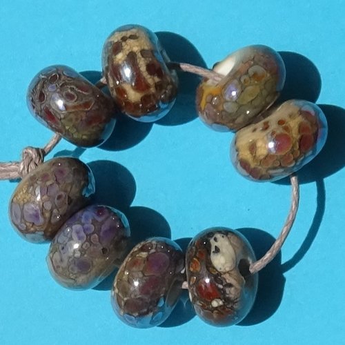 Lot de 8 perles intercalaires au chalumeau, lampwork, verre filé, murano perl.6035