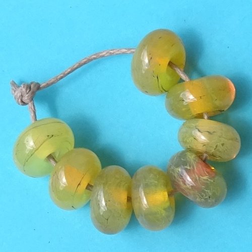 Lot de 8 perles intercalaires au chalumeau, lampwork, verre filé, murano perl.6037