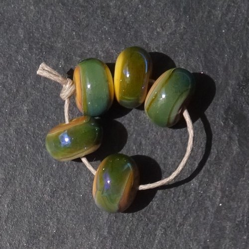 Lot de 5 perles intercalaires au chalumeau, lampwork, verre filé, murano perl.6040