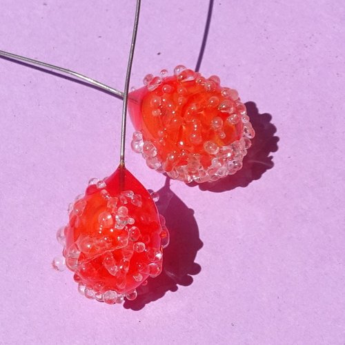 Duo de headpins "givrés" en verre filé, lampwork,perl.6056