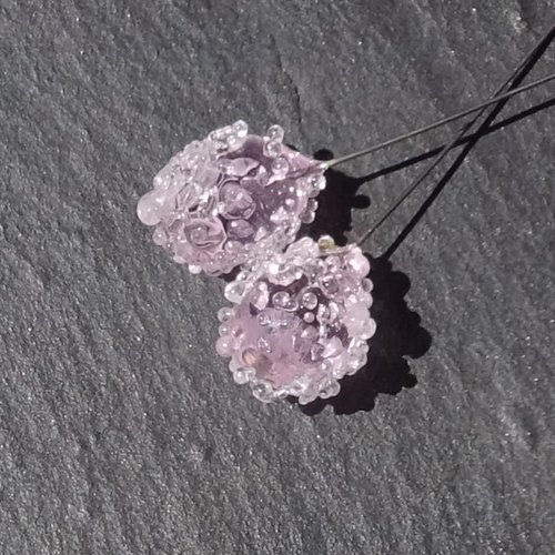 Duo de headpins "givrés" en verre filé, lampwork,perl.6062