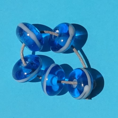 Lot de 5 perles intercalaires au chalumeau, lampwork, verre filé, murano perl.6070