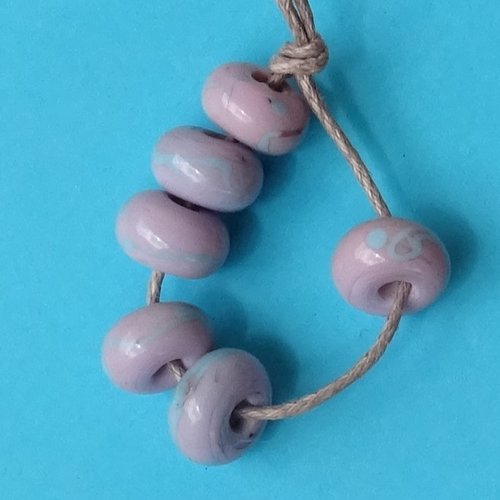 Lot de 6 petites perles intercalaires au chalumeau, lampwork, verre filé, murano perl.6074