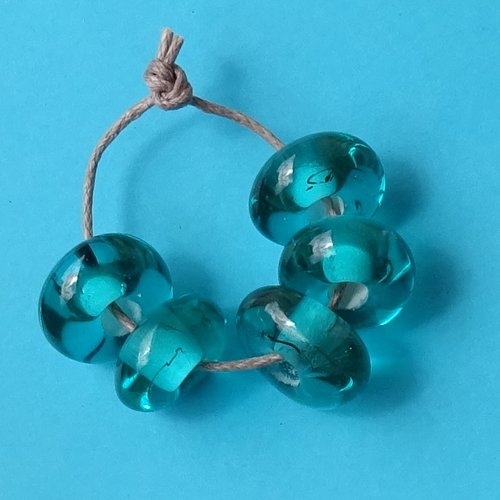 Lot de 5 perles intercalaires au chalumeau, lampwork, verre filé, murano perl.6077