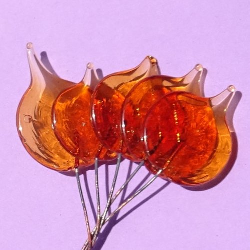 Lot de 5 headpins en verre filé, lampwork, verre de murano, perl.6134