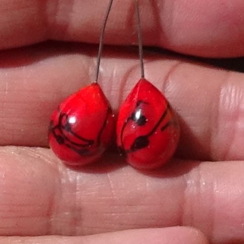 Duo de headpins en verre filé, lampwork, perl.6214