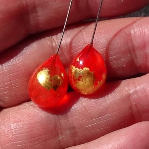 Duo de headpins en verre filé, lampwork, perl.6244