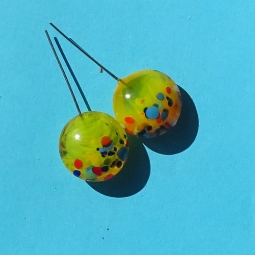 Duo de headpins en verre filé, lampwork, perl.6247