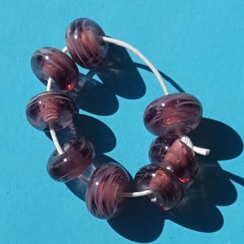 Set de 8 perles lampwork, verre filé, murano, perl.6257