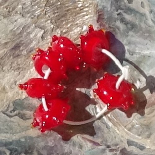 Set de 6 petites perles lampwork, verre filé, murano, perl.6258
