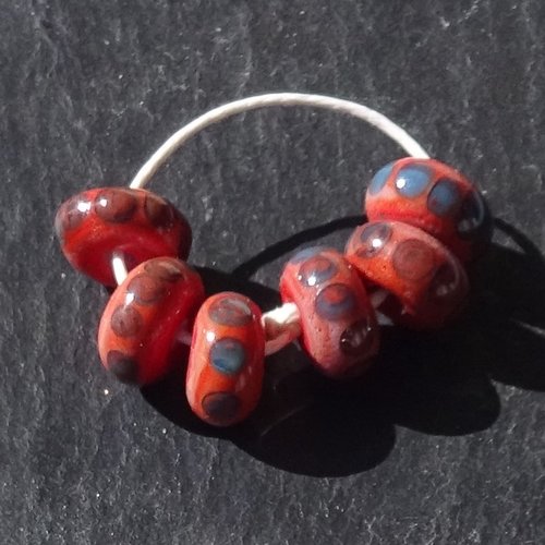 Set de 6 petites perles lampwork, verre filé, murano, perl.6259