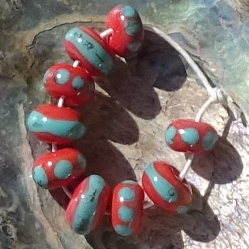 Set de 9 perles lampwork, verre filé, murano, perl.6260