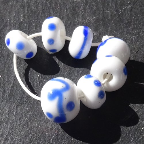 Set de 7 petites perles lampwork, verre filé, murano, perl.6262