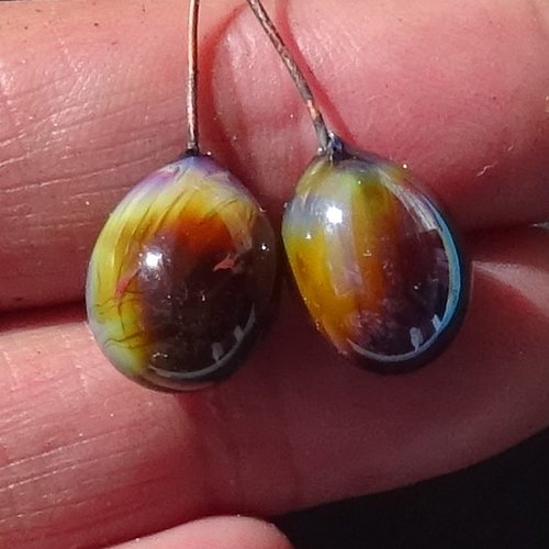 Duo de headpins en verre filé, lampwork, perl.6267