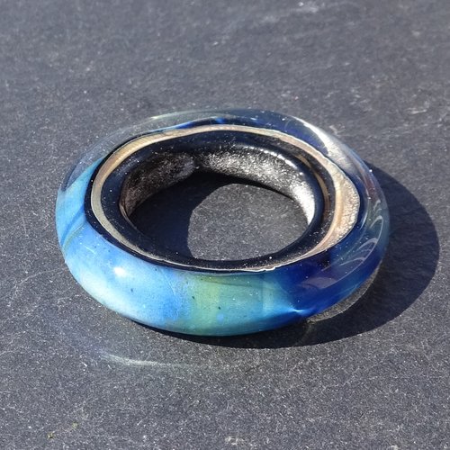 Grande perle donut, verre de murano, lampwork, verre filé,  perl.3283