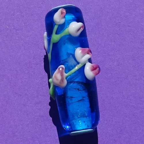 Jolie perle cylindrique, verre de murano, lampwork, verre filé,  perl.3925