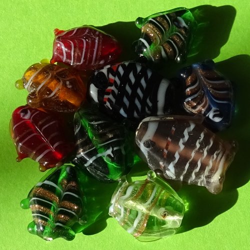 Lot de 10 perles destockées, verre, perl.4725