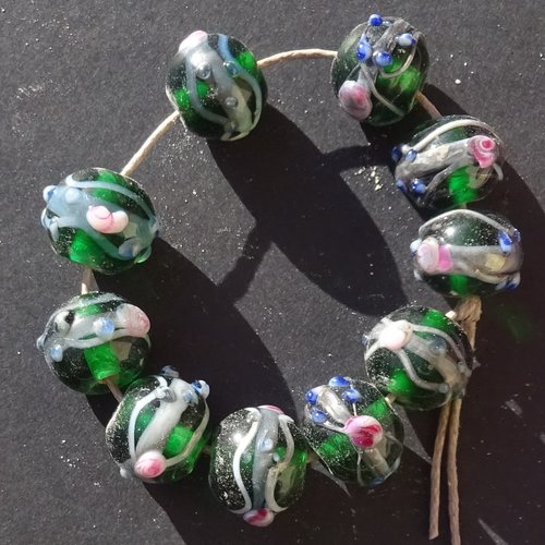 Lot de 10 perles vénitiennes, verre, perl.5222