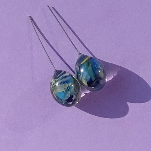 Lot 2 headpins en verre filé, lampwork, verre de murano, perl.6311