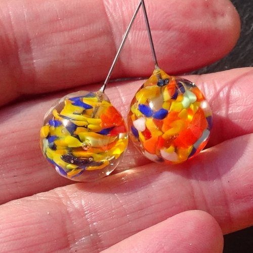 Lot 2 headpins en verre filé, lampwork, verre de murano, perl.6312