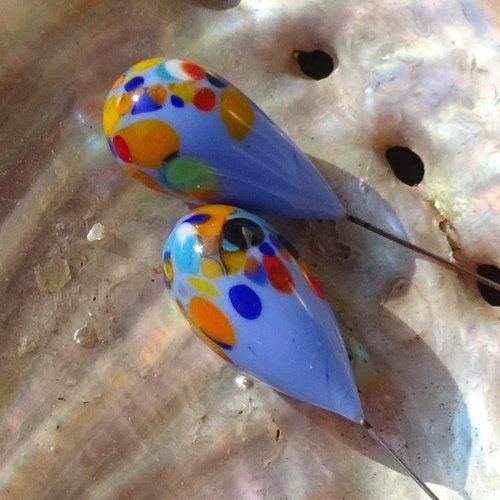 Lot 2 headpins en verre filé, lampwork, verre de murano, perl.6315
