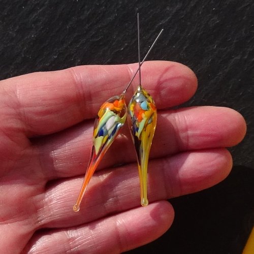 Lot 2 headpins en verre filé, lampwork, verre de murano, perl.6316