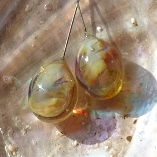 Lot 2 headpins en verre filé, lampwork, verre de murano, perl.6317