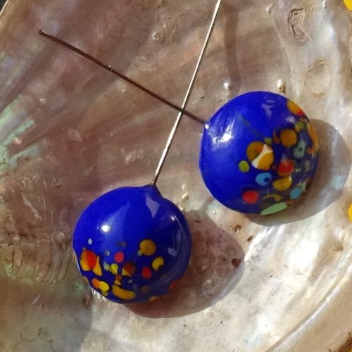 Lot 2 headpins en verre filé, lampwork, verre de murano, perl.6324