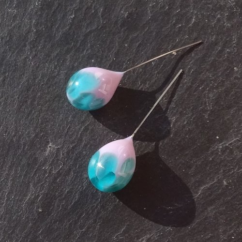 Lot 2 headpins en verre filé, lampwork, verre de murano, perl.6326