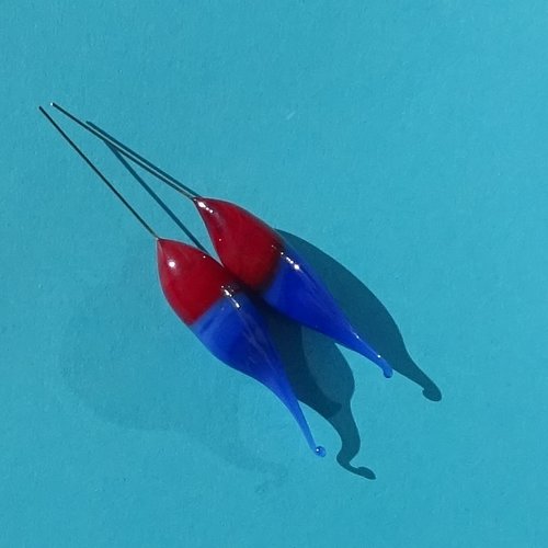 Lot 2 headpins en verre filé, lampwork, verre de murano, perl.6331