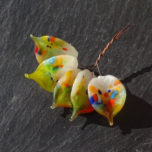 Lot de 5 headpins en verre filé, lampwork, verre de murano, perl.6333