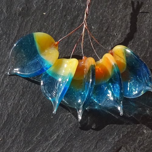 Lot de 5 headpins en verre filé, lampwork, verre de murano, perl.6343