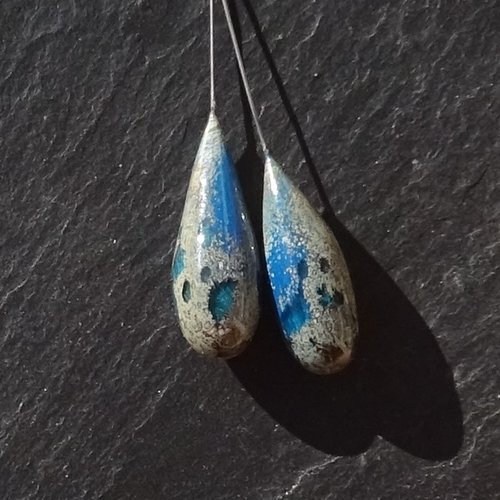 Lot 2 headpins en verre filé, lampwork, verre de murano, perl.6355
