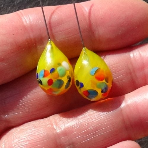 Lot 2 headpins en verre filé, lampwork, verre de murano, perl.6358
