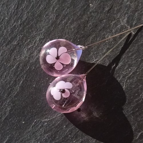 Lot 2 headpins en verre filé, lampwork, verre de murano, perl.6359