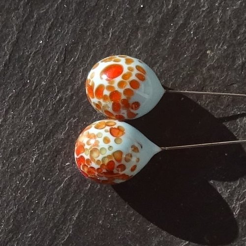 Lot 2 headpins en verre filé, lampwork, verre de murano, perl.6363