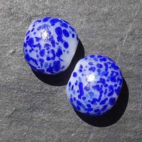 Lot de 2 perles plates en verre de murano, verre filé, lampwork, perl.5535