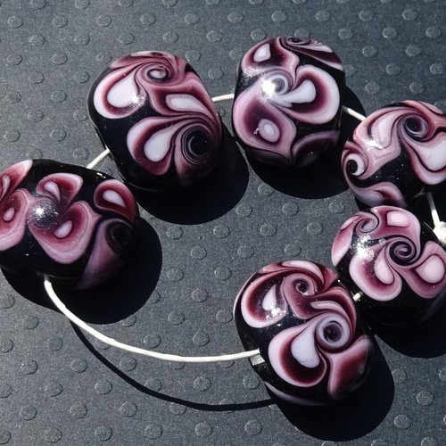 Lot de 6 perles au chalumeau, lampwork, verre filé, murano perl.4339