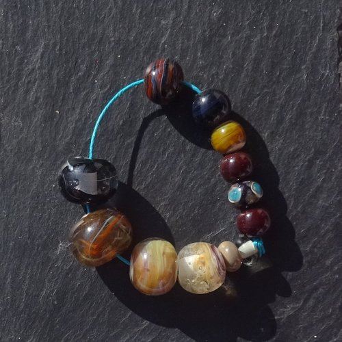 Lot de 12 perles filées au chalumeau, lampwork, verre filé, murano perl.6411