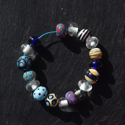 Lot de 18 perles filées au chalumeau, lampwork, verre filé, murano perl.6412