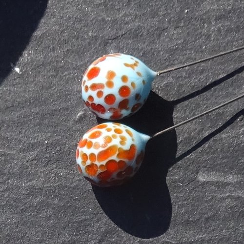 Lot 2 headpins en verre filé, lampwork, verre de murano, perl.6418