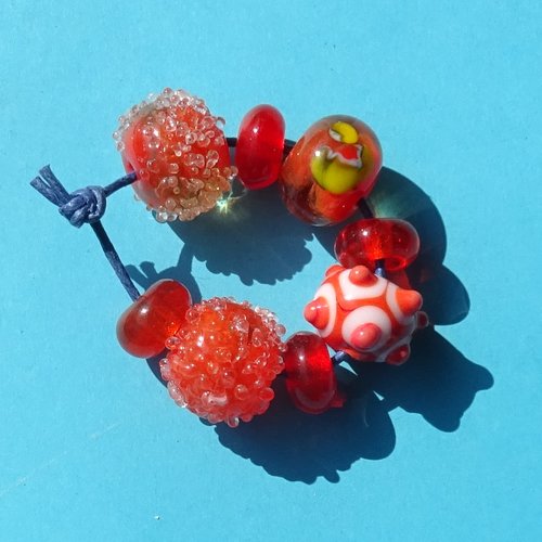 Lot de 8 perles filées au chalumeau, lampwork, verre filé, murano perl.6420