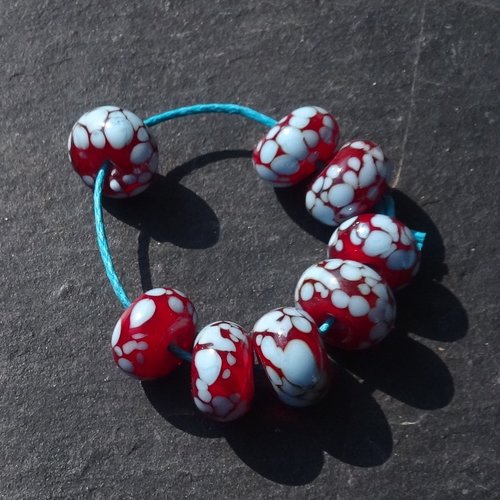 Lot de 8 perles intercalaires au chalumeau, lampwork, verre filé, murano perl.6422