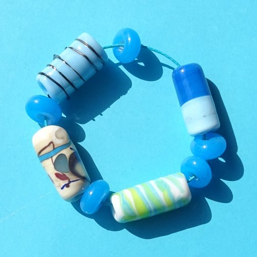 Lot de 9 perles filées au chalumeau, lampwork, verre filé, murano perl.6423