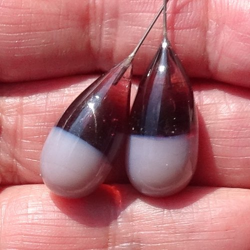 Lot 2 headpins en verre filé, lampwork, verre de murano, perl.6430